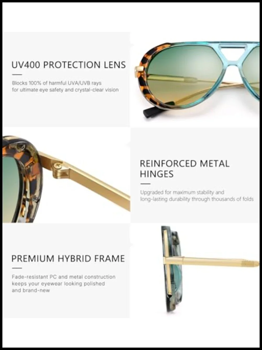 Retro Oversized Aviator Sunglasses for Women, Metal Frame UV400 Protection,